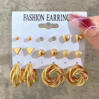 Trendy Frill Stylish Golden Earrings Set (8 Pairs)